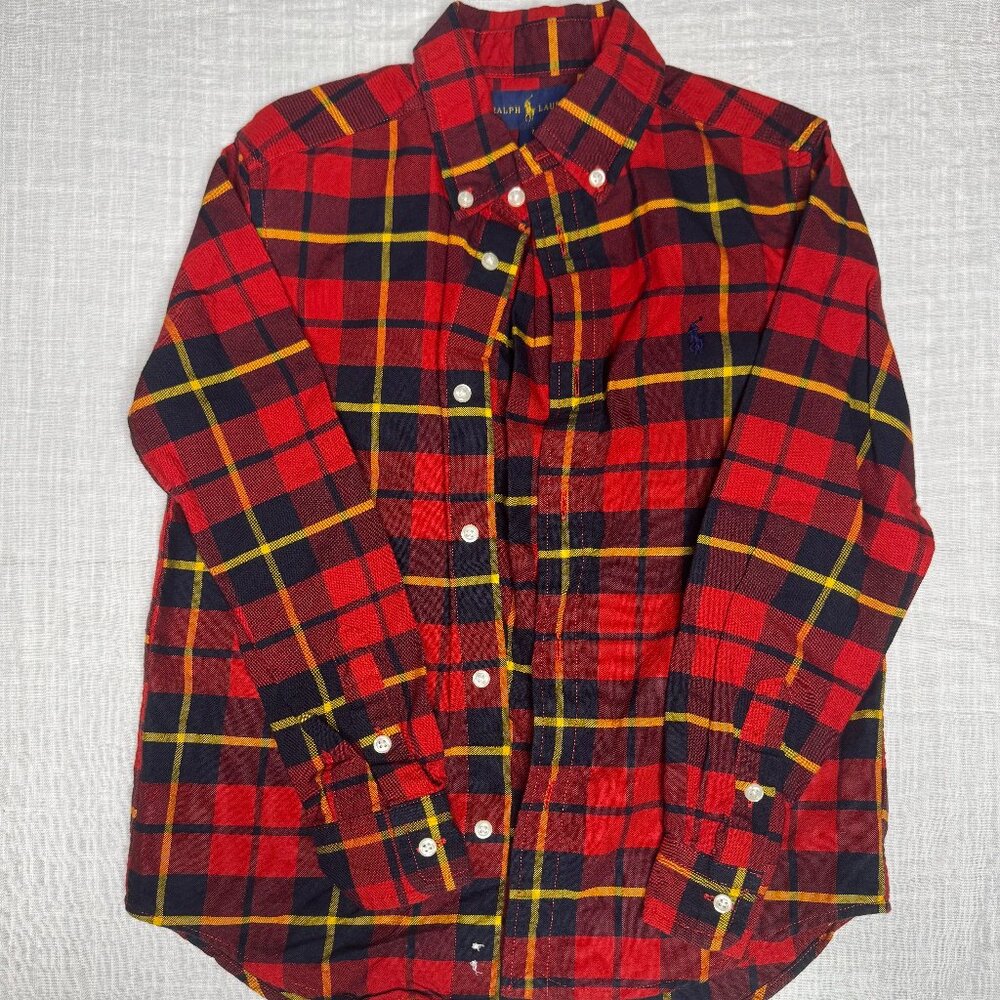 Polo Ralph Lauren Red, Navy, Yellow, Plaid, Cotton Button Down Boys 7